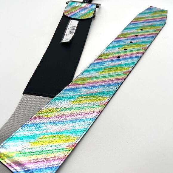 KURT GEIGER Leather Metallic Rainbow Wide Leather Waist Belt XS Small NEW